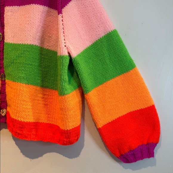 Handmade oversized Colorful Striped cardigan Women's Sweater size medium - Picture 9 of 10